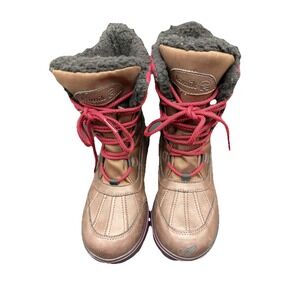 Kamik Sesame Kids Waterproof Snow‎ Boots Youth Size 3 Brown Plaid Fur